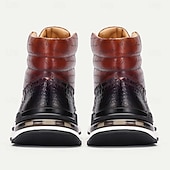 cheap Premium Leather Boots-Men&#039;s Brown Leather Sneaker Boots with Crocodile Texture and Script Embossing – Premium Cowhide Casual High-Top Footwear with Sporty Sole