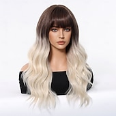 cheap Synthetic Trendy Wigs-24 Inch Synthetic Wig Women&#039;s Wig Blonde Long Wavy Hair with bangs Fashion Daily Christmas Party Wigs