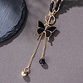 baratos Colar Feminino-colar feminino elegante com pingente de borboleta preta - perfeito para festas e uso diário