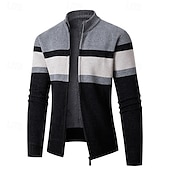 preiswerte Herren Strickjacke-Herren Jacquard-Pullover Strickjacke Kurzer Pullover Strickpullover Gerippt Gehäkelt Stricken Standard Strick Jacquard Kariert / Gestreift / Chevron Stehkragen Modisch Klassisch Freizeitskleidung