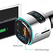 お買い得  車用Bluetoothキット/ハンズフリー-bc41 車用 mp3 プレーヤー 車載充電器、qc3.0 急速充電、カラフルなアンビエント ライト、FM トランスミッター、デュアル USB ポート