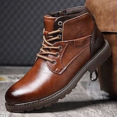 levne Kotníkové boty-pánské vintage hnědé kotníkové boty z umělé kůže – klasický šněrovací design s robustní podrážkou pro práci i běžné nošení