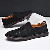 levne Pánské nazouváky a mokasíny-pánské prodyšné slip-on mokasíny - perforovaná ležérní obuv z umělého semiše s tkanými detaily a protiskluzovou podrážkou