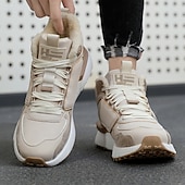 economico Sneakers da uomo-sneakers alte invernali da uomo con fodera in pelliccia sintetica – caldi stivali da neve con lacci per attività all&#039;aperto, suola impermeabile e antiscivolo, elegante design beige