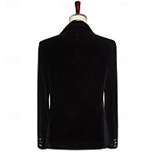 abordables Dîner de fête-Costumes de soirée en velours pour hommes noir mode de Noël patchwork coupe standard 2 pièces à simple boutonnage