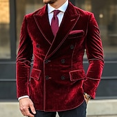 preiswerte Blazer &amp; Jacke-Herren Blazerjacke Verschlusskragen Weihnachten Vintage Samt Einfarbig Blazer Rote Purpur Standard Passform Doppelreihig Sechs-Knöpfe