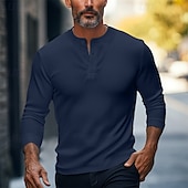 levne Ležérní tričko Henley-Pánské Tričko Tričko Henley Pevná barva Henley Běžný Venkovní Ležérní Dlouhý rukáv Knoflíky Oblečení 100% bavlna Úplet Denní