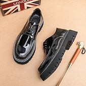 abordables Semi-formel-chaussures oxford à plateforme en similicuir verni pour hommes avec semelle crantée épaisse - chaussures formelles et décontractées élégantes pour le bureau, les événements et les fêtes
