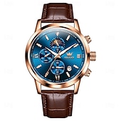 abordables Montres à quartz-OLEVS Hommes Montres à quartz Mode Affaires Montre Bracelet Affichage des phases de lune Lumineux Calendrier Chronographe Cuir Suivre