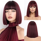 olcso Szintetikus, trendi parókák-rövid bob paróka frufruval rövid egyenes bob paróka nőknek természetes megjelenésű cosplay napi parti paróka