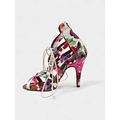 abordables Chaussures de danses latines-Chaussures de danse en treillis floral coloré pour femmes avec bout ouvert et devant à lacets - confortables et élégantes, parfaites pour la salle de bal, la performance ou la danse latine