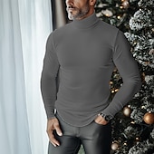 voordelige basis t-shirts-Voor heren T-shirt Coltrui Shirt met lange mouwen Lange mouw Opstaand Herfst winter Effen Lichtgewicht Klassiek Casual Klassiek Buiten Casual Sport Zwart Wit Grijs Top T-shirt voor mannen
