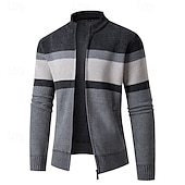 preiswerte Herren Strickjacke-Herren Jacquard-Pullover Strickjacke Kurzer Pullover Strickpullover Gerippt Gehäkelt Stricken Standard Strick Jacquard Kariert / Gestreift / Chevron Stehkragen Modisch Klassisch Freizeitskleidung