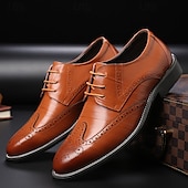 cheap Formal-Men&#039;s Classic Brown Brogue Oxford Dress Shoes – Faux Leather Lace-Up Formal Footwear for Office &amp; Events