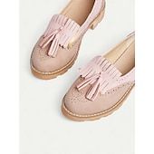 cheap 1950s-Women&#039;s Pink Tassel Loafers with Brogue Detailing and Chunky Sole – Vintage-Style Casual Shoes for Everyday Wear
