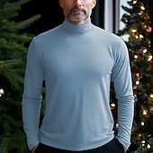 billige grunnleggende t-skjorter-Herre T skjorte Turtleneck skjorte Langermet skjorte Langermet Rullekrage Vår &amp; Vinter عادي Mote Designer Fritid Klassisk Gate Sport Ferie Lyseblå Marineblå Svart Topp T-skjorte for menn