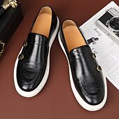 economico Casuale-mocassini da uomo in similpelle marrone con cinturini a doppia fibbia, motivo coccodrillo e suola bianca: eleganti scarpe casual eleganti per l&#039;ufficio o le occasioni formali