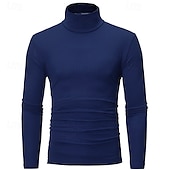 cheap Basic T shirts-Men&#039;s T Shirt Long Sleeve Shirt Mock Turtleneck Long Sleeve Rolled collar Plain Vintage Essential Street Black White Navy Blue Top Tee for Men