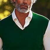 Недорогие мужской пуловер-свитер-Муж. Свитер жилет Платье-свитер Шерстяной свитер Пуловер Свитер Вязать Трикотаж Сплошной цвет V-образный вырез Стиль Старинный Снова в школу! Одежда Весна Осень Винный Черный S M L