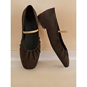 cheap Women&#039;s Flats-Women&#039;s Retro Brown Suede Flats – Elastic Strap Ballet Shoes with Pleated Detailing, Perfect for Casual Outings and Vintage-Inspired Fashion