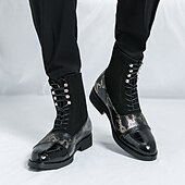 abordables Bottes habillées-bottines de luxe vertes pour hommes | similicuir à motif serpent avec bout en relief crocodile et design à lacets