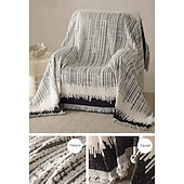 cheap Sofa Blanket-Thickened Sofa Blanket Autumn And Winter Gradient Striped Jacquard Half Velvet Sofa Towel With Tassels Multi-functional Blanket