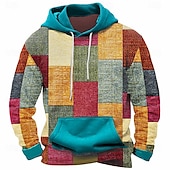baratos moletons 3d masculinos-Homens Xadrez Moletons Moletom Casacos Moletom com capuz Gola Redonda Moda Impressão 3D Festa Feriado Streetwear Vermelho Azul Com Cordão Outono Inverno Designer