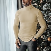voordelige basis t-shirts-Voor heren T-shirt Coltrui Shirt met lange mouwen Lange mouw Opstaand Herfst winter Effen Lichtgewicht Klassiek Casual Klassiek Buiten Casual Sport Zwart Wit Grijs Top T-shirt voor mannen