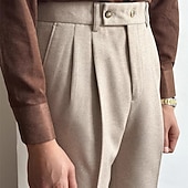 baratos Magro-Homens Graduação Social Calças Nápoles Calças chinês Botões Bolsos Côr Sólida Conforto Formal Festa Trabalho Moda Estilo Clássico Cinzento Escuro Damasco Micro-Elástica