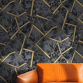 baratos Papel de Parede-1 rolo de papel de parede minimalista não autoadesivo com linhas geométricas 3d e listras irregulares em pvc, papel de parede à prova d&#039;água para sala de estar