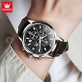 abordables Montres à quartz-OLEVS Hommes Montres à quartz Mode Affaires Montre Bracelet Affichage des phases de lune Lumineux Calendrier Chronographe Cuir Suivre