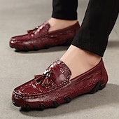 billige Semi-formell-burgunder loafers med krokodillemønster for menn med duskdetalj og sklisikker såle - luksuriøse slip-on sko for fritids- og formell bruk