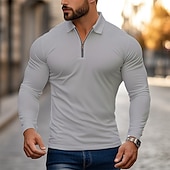preiswerte Herren Klassisches Polo-Herren Zip Polo Golfhemd Arbeit Casual Kargen Langarm Basic Modern Glatt Zip Frühling &amp; Herbst Regular Fit Navy-Blau Schwarz Weiß Rot Hellgrau Zip Polo