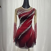 cheap Figure Skating Dresses-Figure skating costumes for adults and children customized red spandex mesh grading performance costumes competition training rhinestone women&#039;s skirts performance costumes