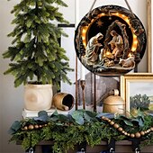 economico Forniture per eventi e feste-cartello rotondo in legno con natività di Gesù, battesimo, decorazione da appendere alla porta per camera da letto e soggiorno