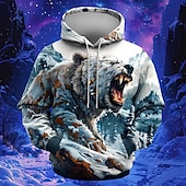 baratos moletons 3d masculinos-Homens Urso Moletons Moletom Casacos Moletom com capuz Gola Redonda Moda Impressão 3D Festa Feriado Streetwear Branco Com Cordão Outono Inverno Designer