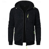 preiswerte Herren Strickjacke-Herren Strickjacke Kurzer Pullover Zip Pullover Reißverschluss Strickpullover Gerippt Stricken Standard Tasche Feste Farbe Mit Kapuze Modisch Klassisch Urlaub Freizeitskleidung Bekleidung Herbst