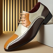 abordables Semi-formel-chaussures richelieu multicolores pour hommes – design en similicuir marron, beige et orange avec détails à bouts d&#039;ailes, parfaites pour les occasions formelles et décontractées