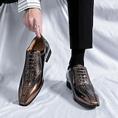 baratos Formal-sapatos oxford masculinos bronze metálico com padrão de crocodilo e detalhes perfurados - calçados formais elegantes para casamentos, festas e eventos empresariais