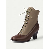 tanie Buty vintage-damskie wiktoriańskie sznurowane botki z detalami w stylu vintage brogs – buty na wysokim obcasie ze sztucznej skóry i materiału w stylu retro