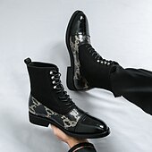 abordables Bottes habillées-bottines de luxe vertes pour hommes | similicuir à motif serpent avec bout en relief crocodile et design à lacets