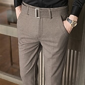 preiswerte Schlank-Herren Abschlußfeier Anzughose Hose Chinos Tweed-Hosen Knöpfe Tasche Einfarbig Komfort Formell Party Arbeit Mode Klassicher Stil Schwarz Khaki Mikroelastisch