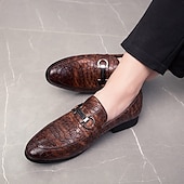 cheap Semi-Formal-Men&#039;s Red Crocodile-Embossed Faux Leather Loafers – Luxury Slip-On Shoes with Sleek Metal Buckle Accent for Formal and Business Wear