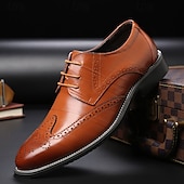 cheap Formal-Men&#039;s Classic Brown Brogue Oxford Dress Shoes – Faux Leather Lace-Up Formal Footwear for Office &amp; Events