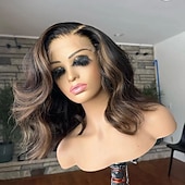 economico Parrucche lace front capelli veri-parrucche corte remy per capelli umani per donne parrucca frontale in pizzo con mèches peruviane vergini parrucche colorate senza colla pre-pizzicate
