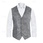 baratos Velho Oeste-Retro Vintage Vest Waistcoat West Cowboy Solid Color V Neck Fancy Dress Men's Bachelorette Party Adults' Vest
