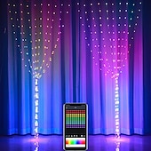 ieftine Conectat Electric-lumina cortină cu LED magic de Crăciun control prin bluetooth control punct aplicație lumini șir din piele 2x2m 200leds 3x3m 300leds Crăciun nuntă casă de vacanță dormitor sufragerie balcon