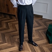 baratos Magro-Homens Graduação Social Calças chinês Bolsos Côr Sólida Conforto Formal Festa Trabalho Moda Estilo Clássico Preto Cáqui Micro-Elástica