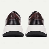 baratos Tênis de couro premium-tênis masculino casual de couro premium – couro de vaca, sapatos de amarrar marrom com sola confortável para uso diário e estilo casual elegante