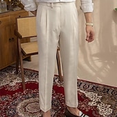 billige Slank-Herre Eksamen Dressbukser Napoli bukser Bukser kinesisk Knapper Lomme Helfarge Komfort Formell Fest Arbeid Mote Klassisk Stil Svart Mørkeblå Mikroelastisk